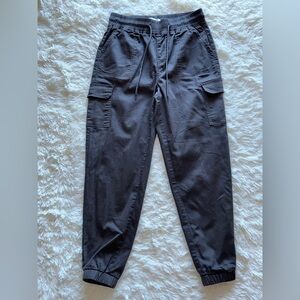 Tan Cargo Pants with Tapered Leg and Elastic Waistband